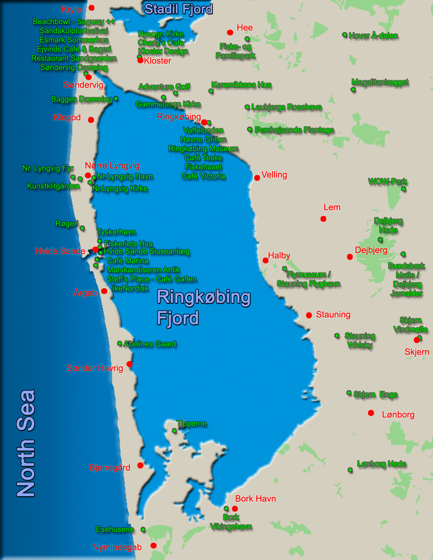 Ringk&oslash;bing Fjord Map - Guide / Attractions / Points of Interest