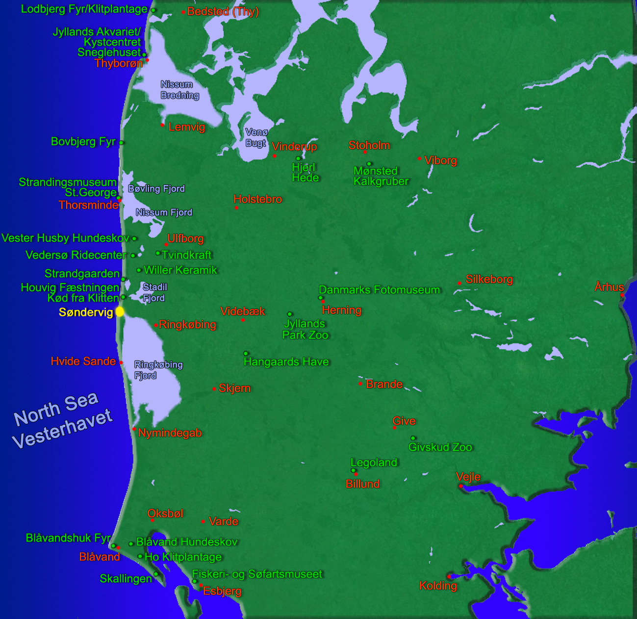 West Jutland Map - Guide / Attractions / Points of Interest